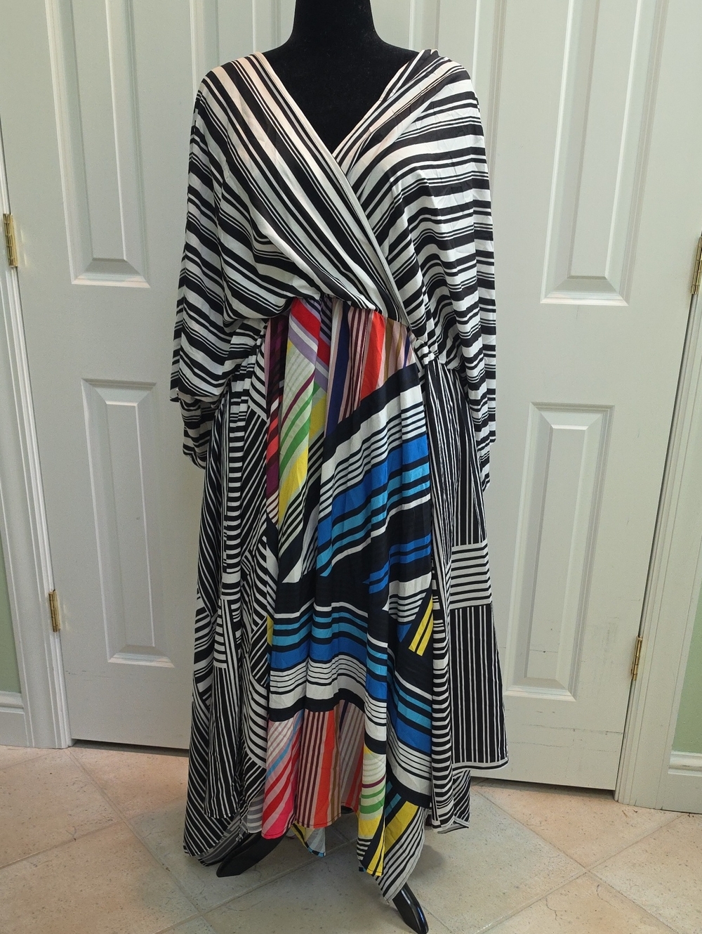 Eloquii Black-and-White Striped Maxi with Multicolor Panels